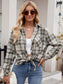 Pocketed Plaid Collared Neck Long Sleeve Shirt