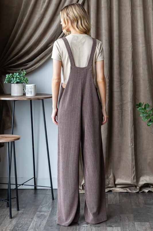 Ribbed Front Pocket Sleeveless Jumpsuit