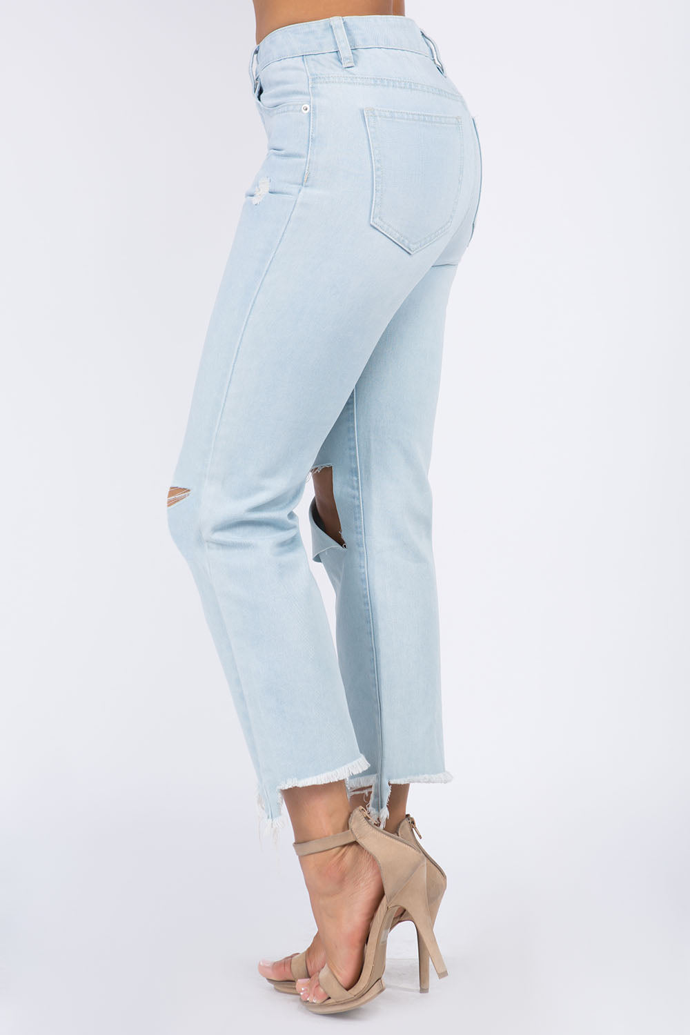 Melly High Waist Distressed Raw Hem Jeans