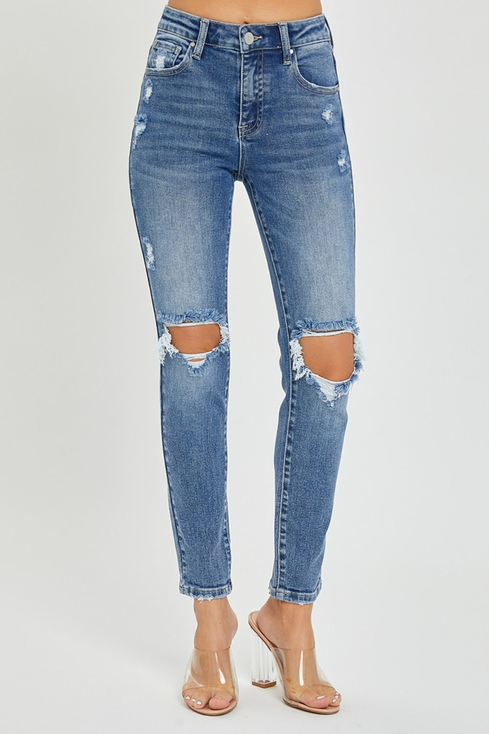 Full Size High Rise Knee Distressed Skinny Jeans