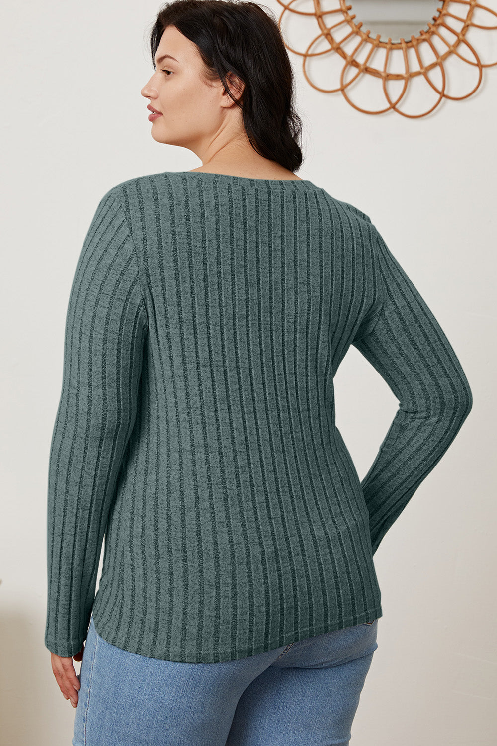 Ribbed V-Neck Long Sleeve Tee