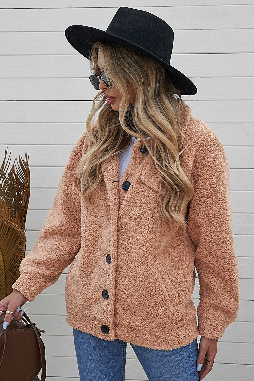 Drop Shoulder Collared Sherpa Jacket