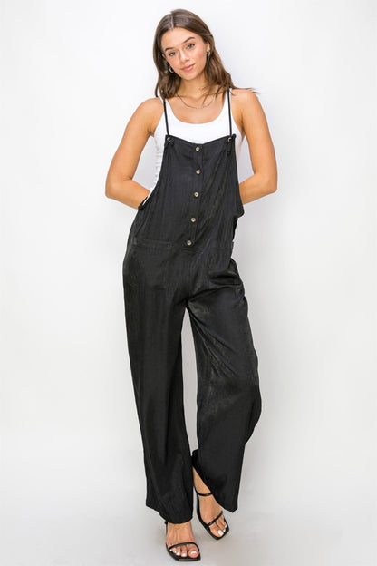 Half Button Sleeveless Straight Jumpsuit