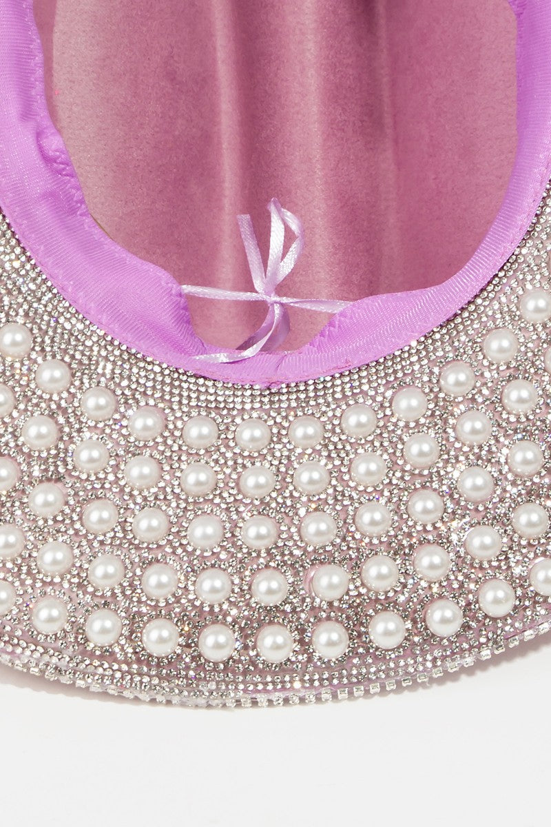 Rhinestone Pearl Trim Cowboy Hat