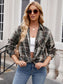 Pocketed Plaid Collared Neck Long Sleeve Shirt