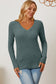 Ribbed V-Neck Long Sleeve Tee