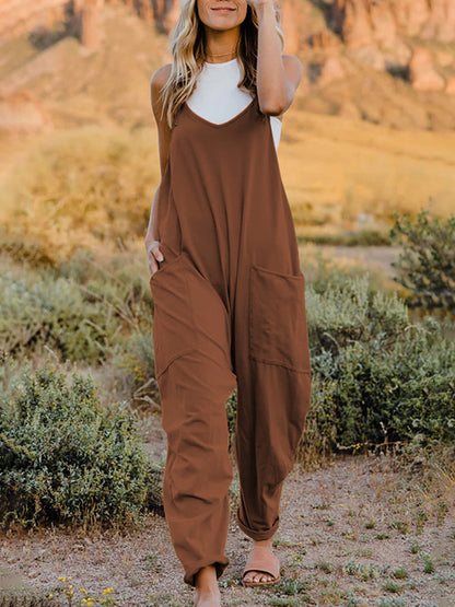 V-Neck Pocketed Jumpsuit