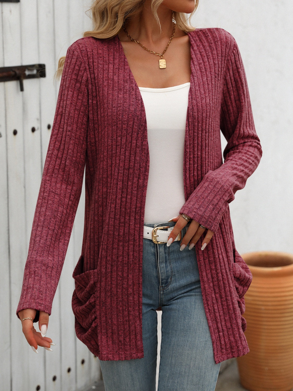 Long Sleeve Ribbed Cardigan