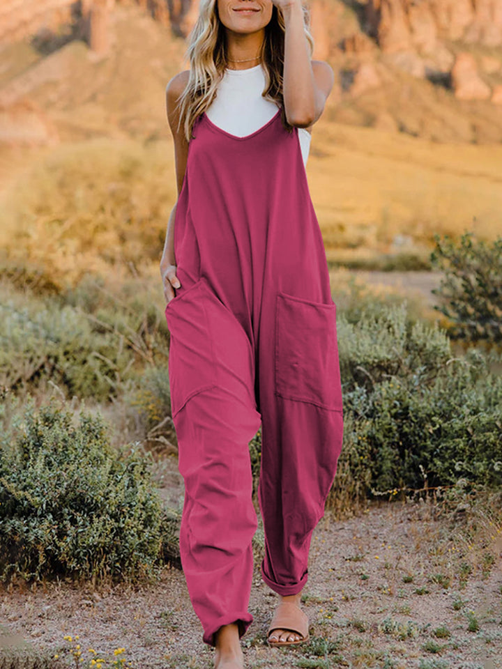 V-Neck Pocketed Jumpsuit