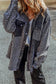 Checkered Snap Down Raw Hem Drawstring Hooded Jacket