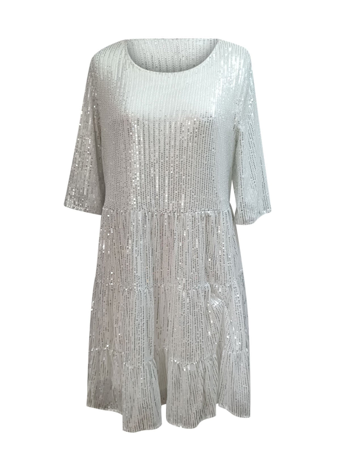 Sequin Round Neck Half Sleeve Mini Dress Wicked Ranch Boutique Sequin Round Neck Half Sleeve Mini Dress Wicked Ranch Boutique