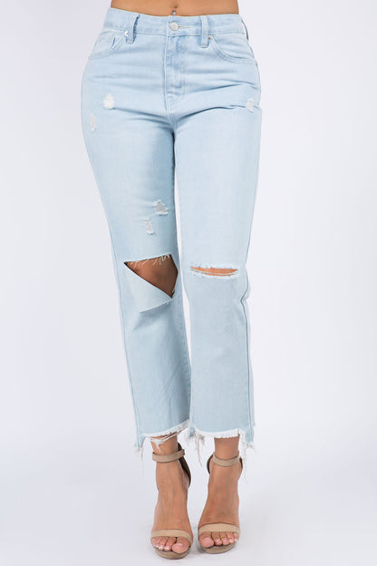 Melly High Waist Distressed Raw Hem Jeans