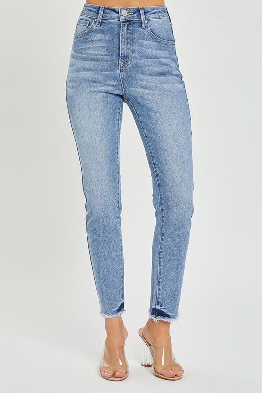 Full Size High Rise Frayed Hem Skinny Jeans