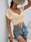 Drawstring Short Sleeve Crop Top
