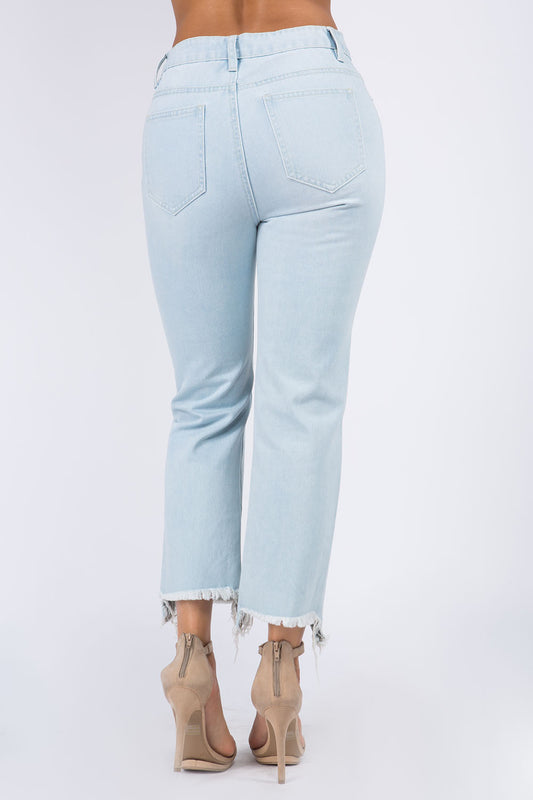 Melly High Waist Distressed Raw Hem Jeans