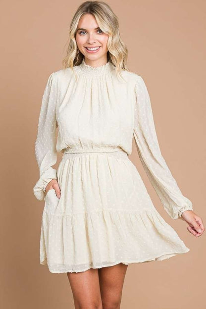 Smock Neck Mini Dress with Pockets