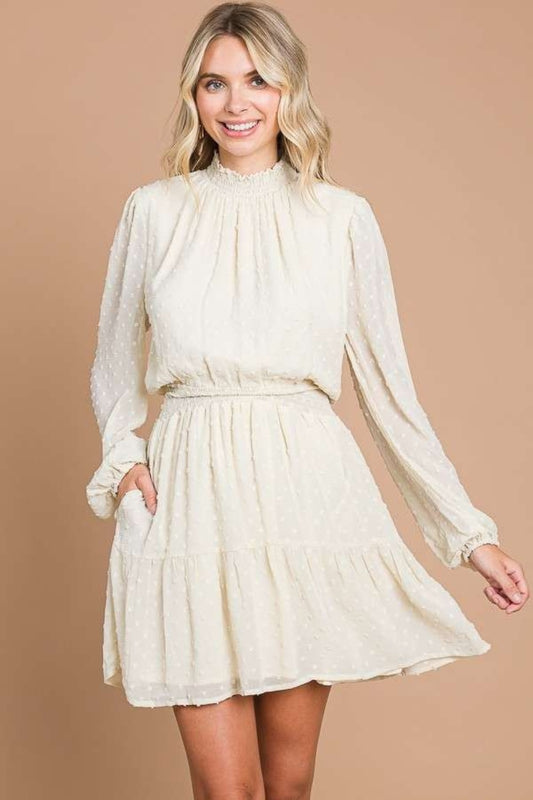 Smock Neck Mini Dress with Pockets