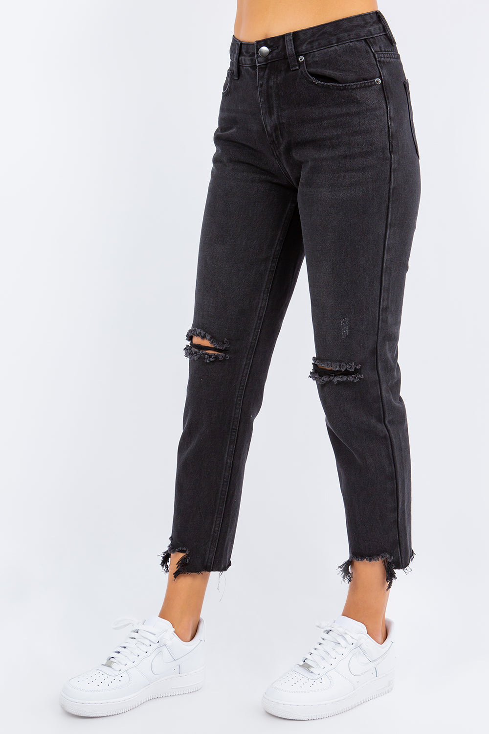 LiLi High Waist Distressed Cropped Straight Jeans