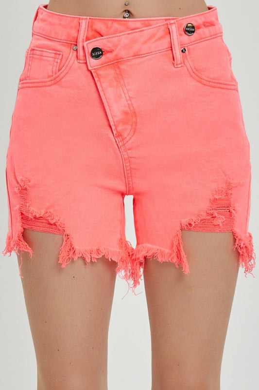 Raw Hem Asymmetrical Waist Denim Shorts