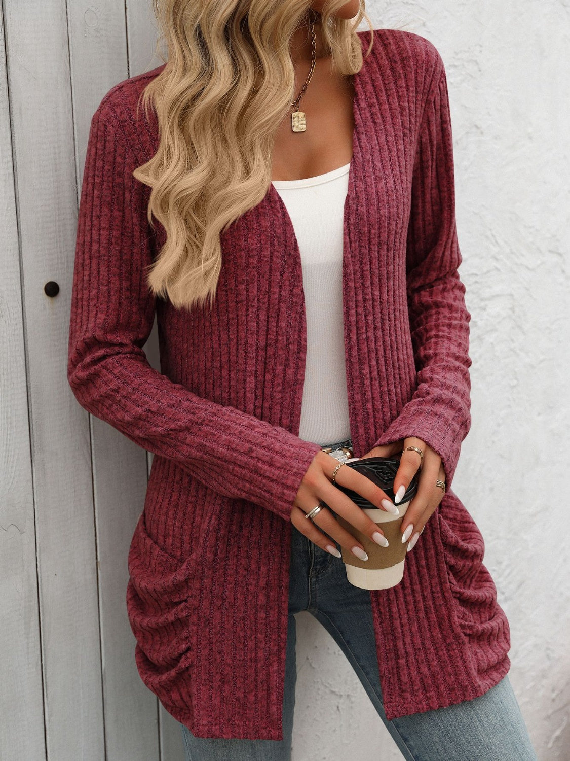 Long Sleeve Ribbed Cardigan