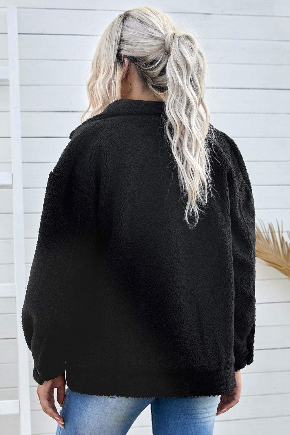 Drop Shoulder Collared Sherpa Jacket