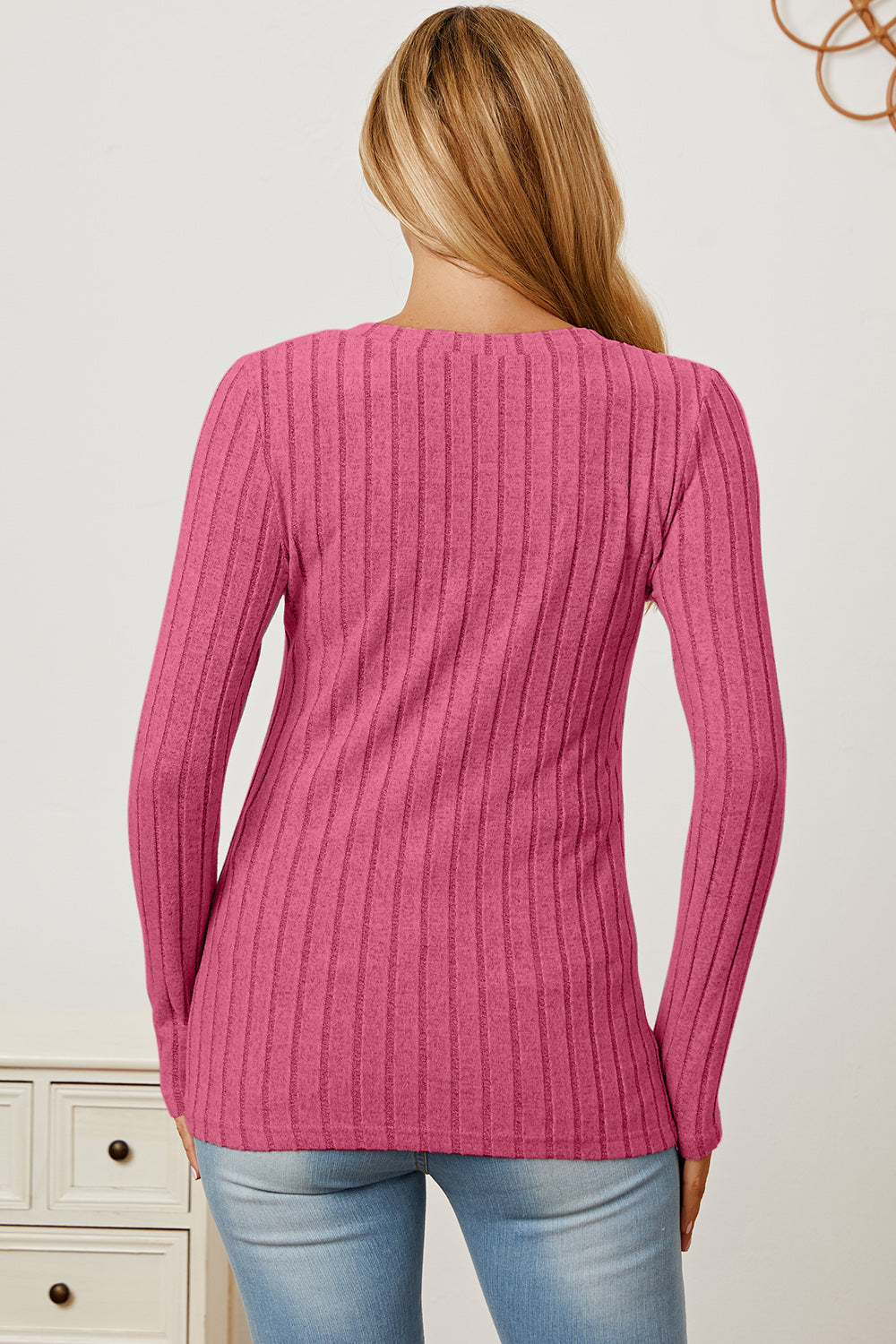 Ribbed V-Neck Long Sleeve Tee