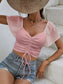 Drawstring Short Sleeve Crop Top