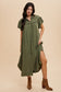 Annie Wear Mineral Washed Button Down Puff Sleeve Shirt Dress