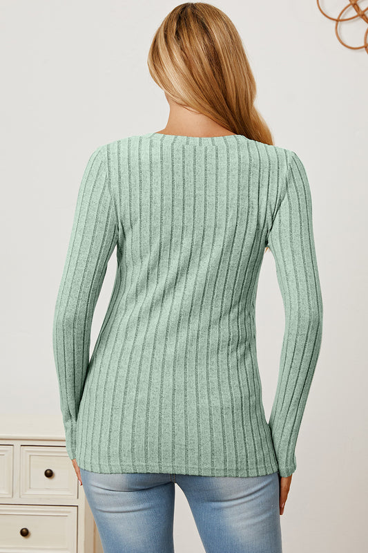 Ribbed V-Neck Long Sleeve Tee