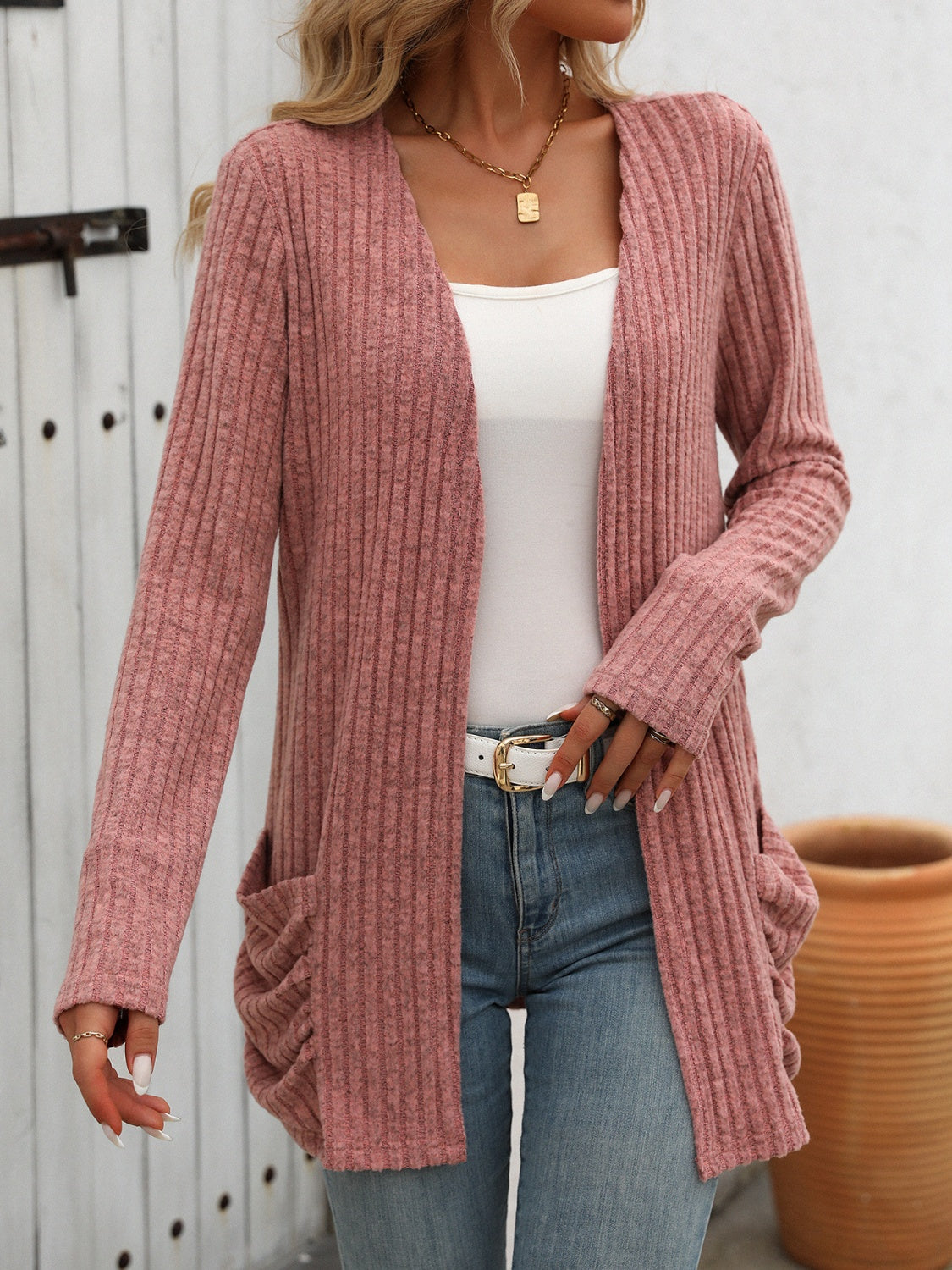 Long Sleeve Ribbed Cardigan