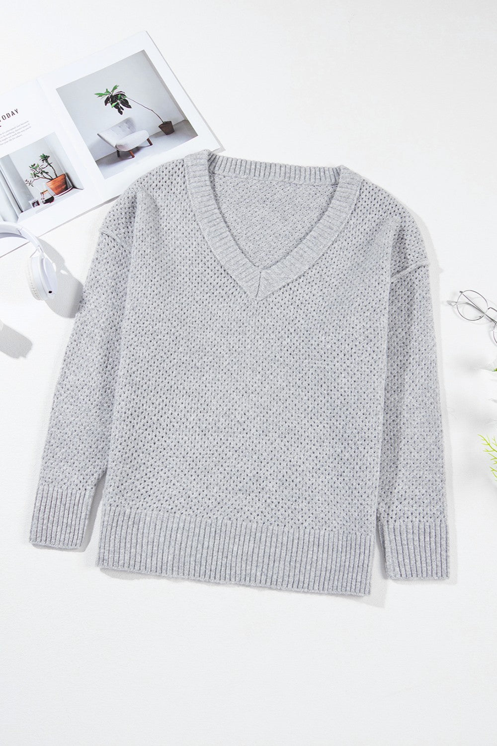 V-Neck Dropped Shoulder Sweater