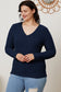 Ribbed V-Neck Long Sleeve Tee