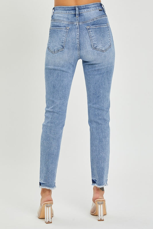 Full Size High Rise Frayed Hem Skinny Jeans